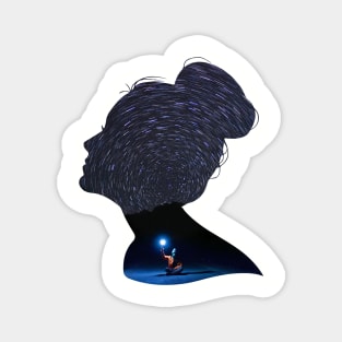 Woman silhouette starry trails night Magnet