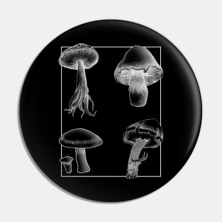 Botanical Mushrooms white lineart Pin