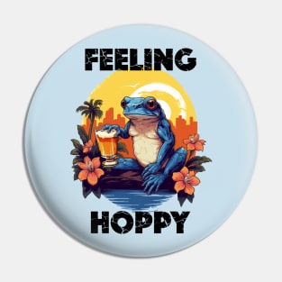 Coqui Frog Holding a Beer - Feeling Hoppy (Black Lettering) Pin