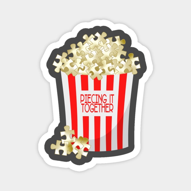 Popcorn & Puzzle Pieces (Front Facing) Magnet by Piecing It Together