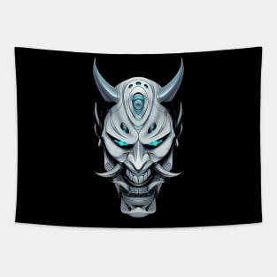 Silver Oni Mask Tapestry