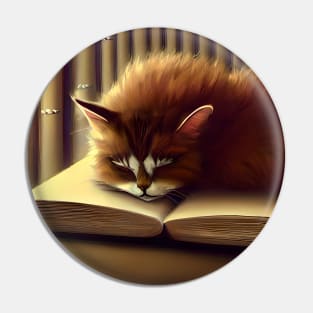 Cat sleeping on a journal Pin