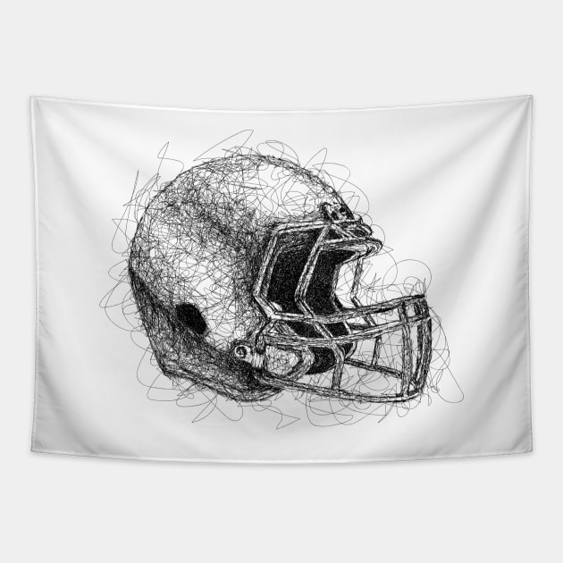 American football helmet drawing with scribble art Tapestry by KondeHipe