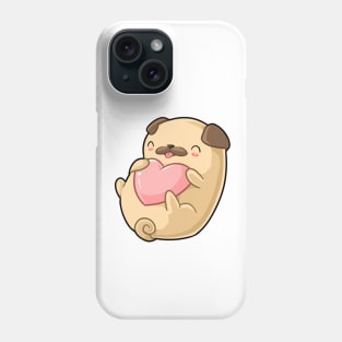 Kawaii pug dog holding heart Phone Case