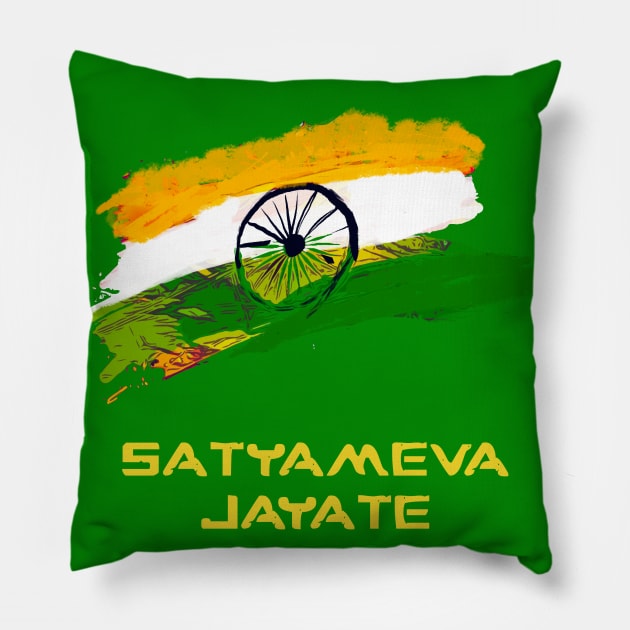 Satyameva Jayate Indian Flag Pillow by FasBytes