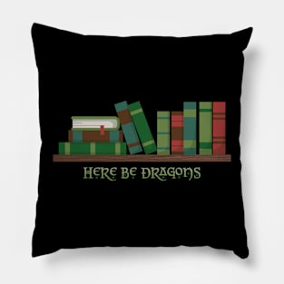 Here Be Dragons Fantasy Reader Bookshelf Pillow