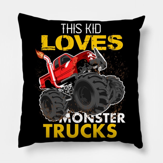 youth,this kid loves monster trucks Pillow by hadlamcom