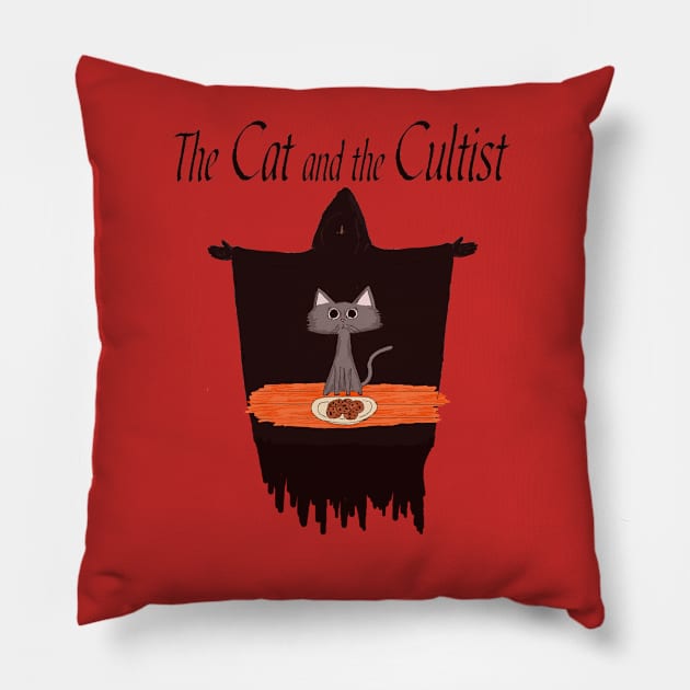 The Cat and The Cultist Tee Pillow by crtyrabooks