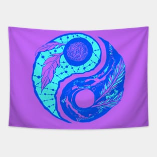 Blue Feathers Yin Yang Tapestry