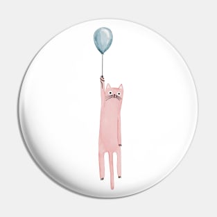 Watercolor cat with a balloon. Pin
