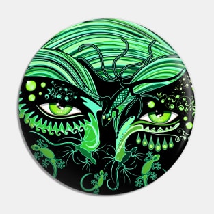 Gecko Lizard Reptile Woman Green Eyes Tattoo Style Pin