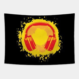 Headphones Art, Red & Yellow Tapestry