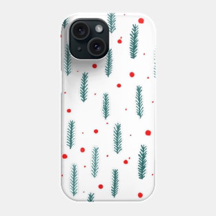 Christmas branches and dots - teal and red Phone Case