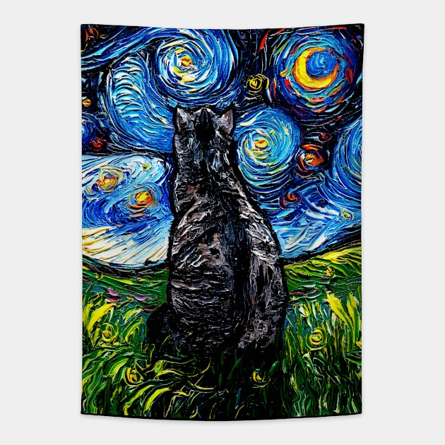 Gray Tabby Night Tapestry by sagittariusgallery