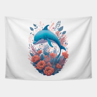 Dolphin with Flowers Tapestry