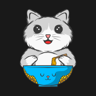 Noodle-Loving Kitty: Cat-Inspired Noodle Bowl Set T-Shirt