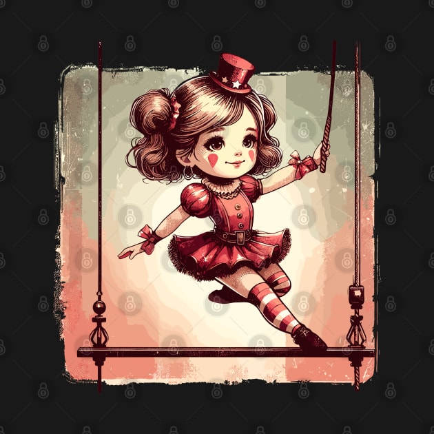 Circus girl give show on flying trapeze by TomFrontierArt