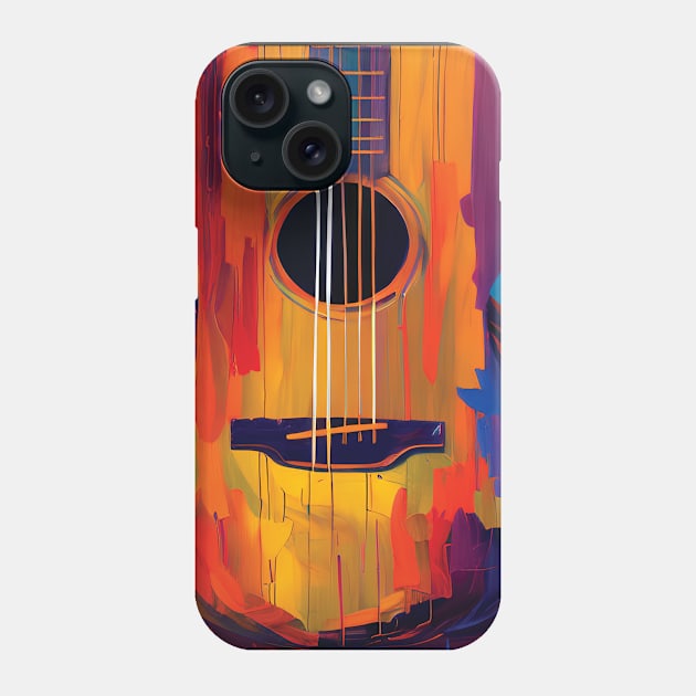 Acoustic Guitar Portrait Modern Oil Painting Style Digital Art Phone Case by Analog Designs