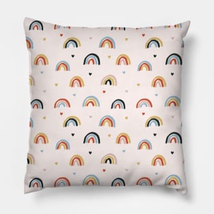 Happy colorful rainbow in pink background Pillow