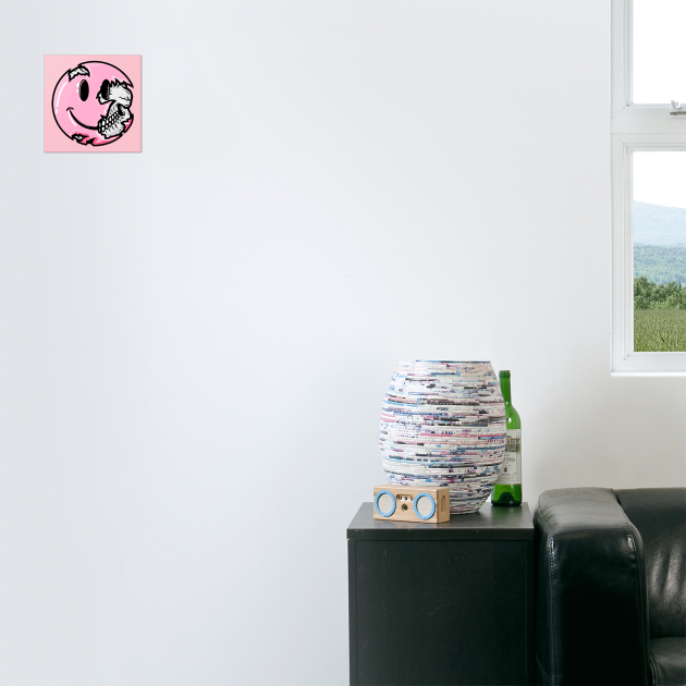 Creepy Pastel Goth Pink Smiley Face Skull Emoji