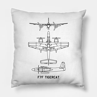 F7F Tigercat American WW2 Fighter Aircraft Blueprint Diagrams Pillow