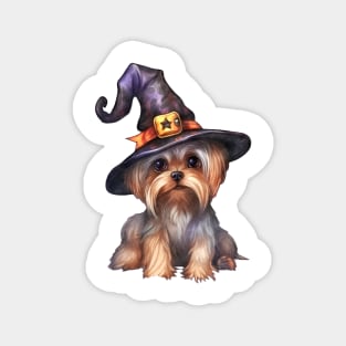 Watercolor Yorkshire Terrier Dog in Witch Hat Magnet