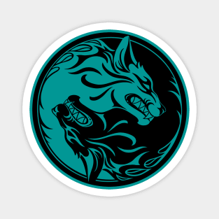 Blue and Black Yin Yang Wolves Magnet