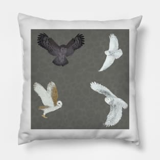 Soaring Owls Grey Pillow