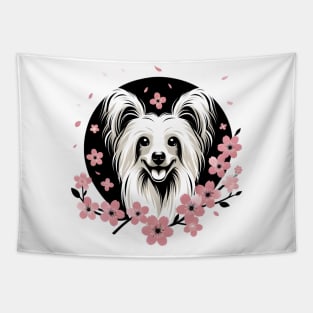 Chinese Crested Embraces Spring with Cherry Blossoms Tapestry