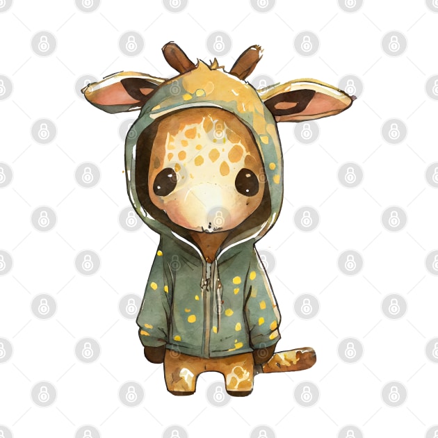 Cartoon Giraffe Wearing Hoodie by Chromatic Fusion Studio