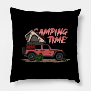 Pink Jeep Design Camping Time Pillow