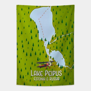 Lake Peipus Estonia and Russia map Tapestry