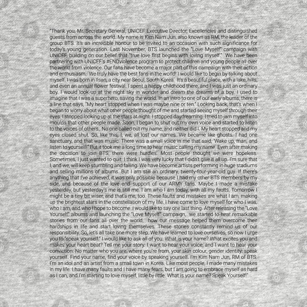 Namjoon's entire UN speech in tiny font - Bts - T-Shirt