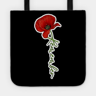 Red Poppy Flower with Memorial Text Stem Vertical Version (MD23Mrl007c) Tote