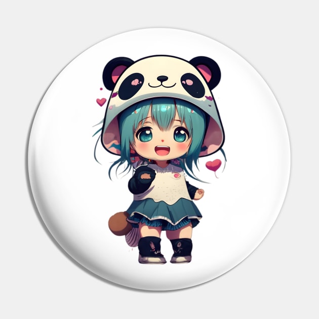 Anime Girl with Panda Hat Pin by culturageek