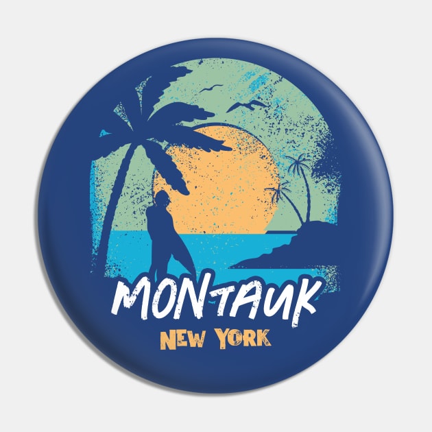 Retro Sunset Montauk New York Surfing // Retro Surfer Beach Pin by Now Boarding