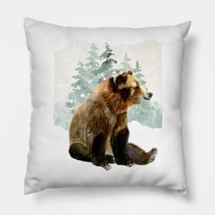 Watercolor grizzly bear sitting Pillow