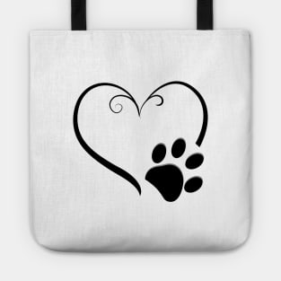 Dog paw print with heart symbol Tote