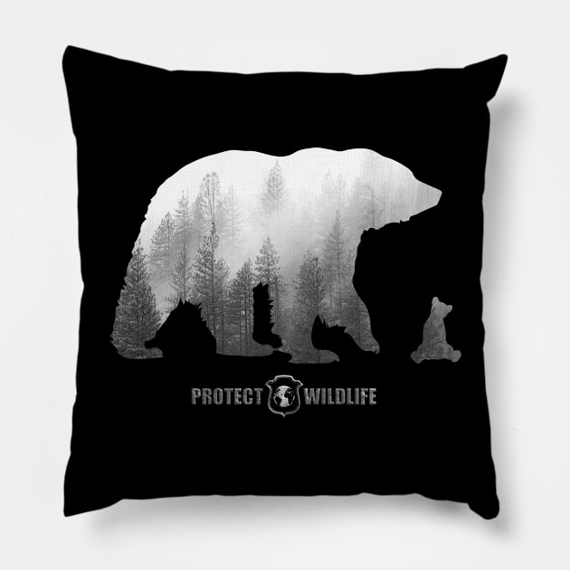 Protect Wildlife - Nature - Bear with Cub Silhouette Pillow by JTYDesigns