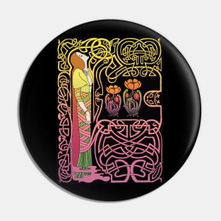 Celtic Girl (pink on black) Pin