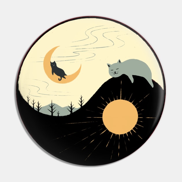 Moon and Sun Day Night YinYang kiity Pin by Chewbarber