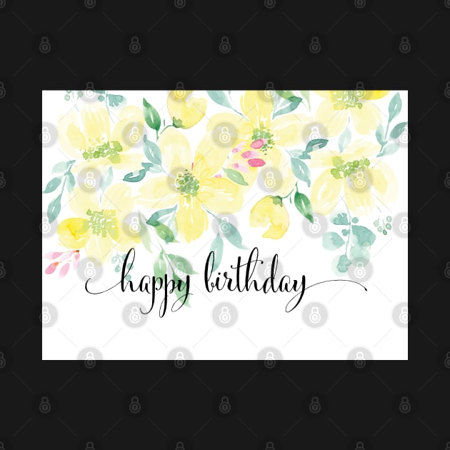 Watercolor Yellow Floral Birthday Card | Greeting cards by Harpleydesign