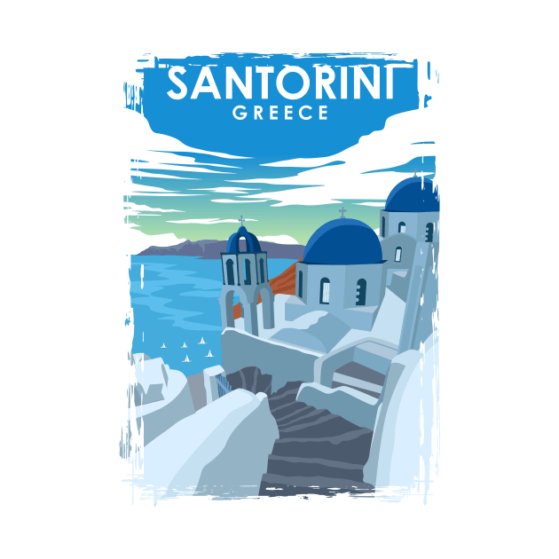 Santorini Greece Vintage Minimal Travel Poster by jornvanhezik