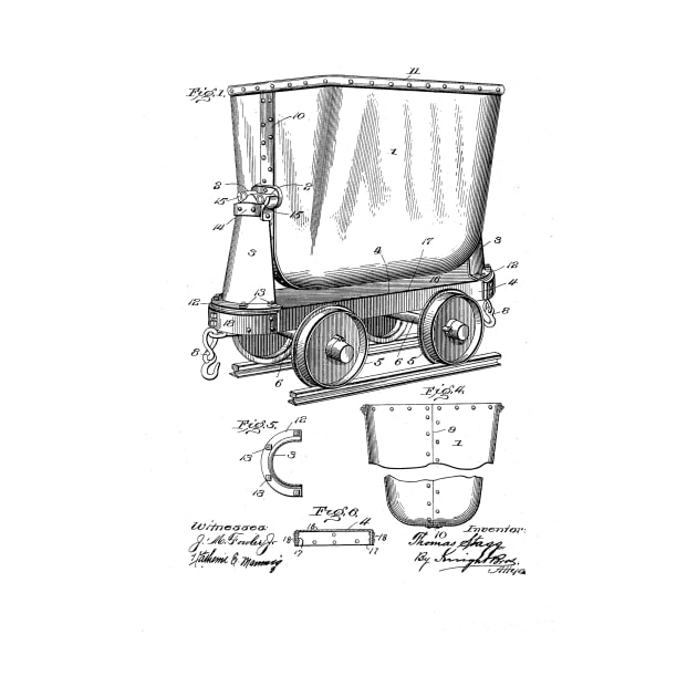 Mine Car Vintage Patent Hand Drawing by skstring