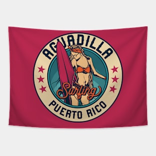 Vintage Surfing Badge for Aguadilla, Puerto Rico Tapestry