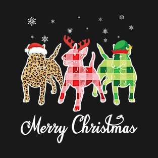 Bull Terrier Dog Leopard Plaid Printed Santa ELF Reindeer Costume Merry Christmas Day T-Shirt