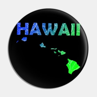 Colorful mandala art map of Hawaii with text in blue and green Pin