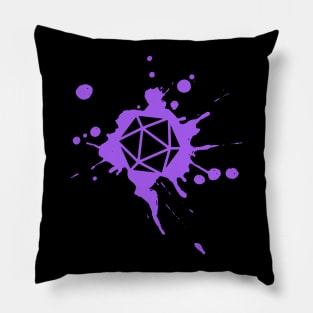 Purple 20 Sided Dice Paint Splatter Spraypaint Dungeons Crawler and Dragons Slayer Tabletop RPG Addict Pillow