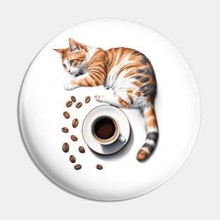 Cute Cat and Espresso Coffee Beans and Cup Design Pin