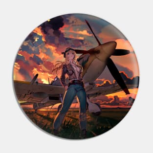 Spitfire Fighter and Anime Girl Pin